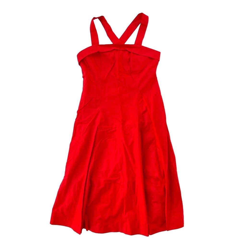 BANANA REPUBLIC RED POPLIN CROSS BACK MIDI DRESS SZ 8 Petite NWT